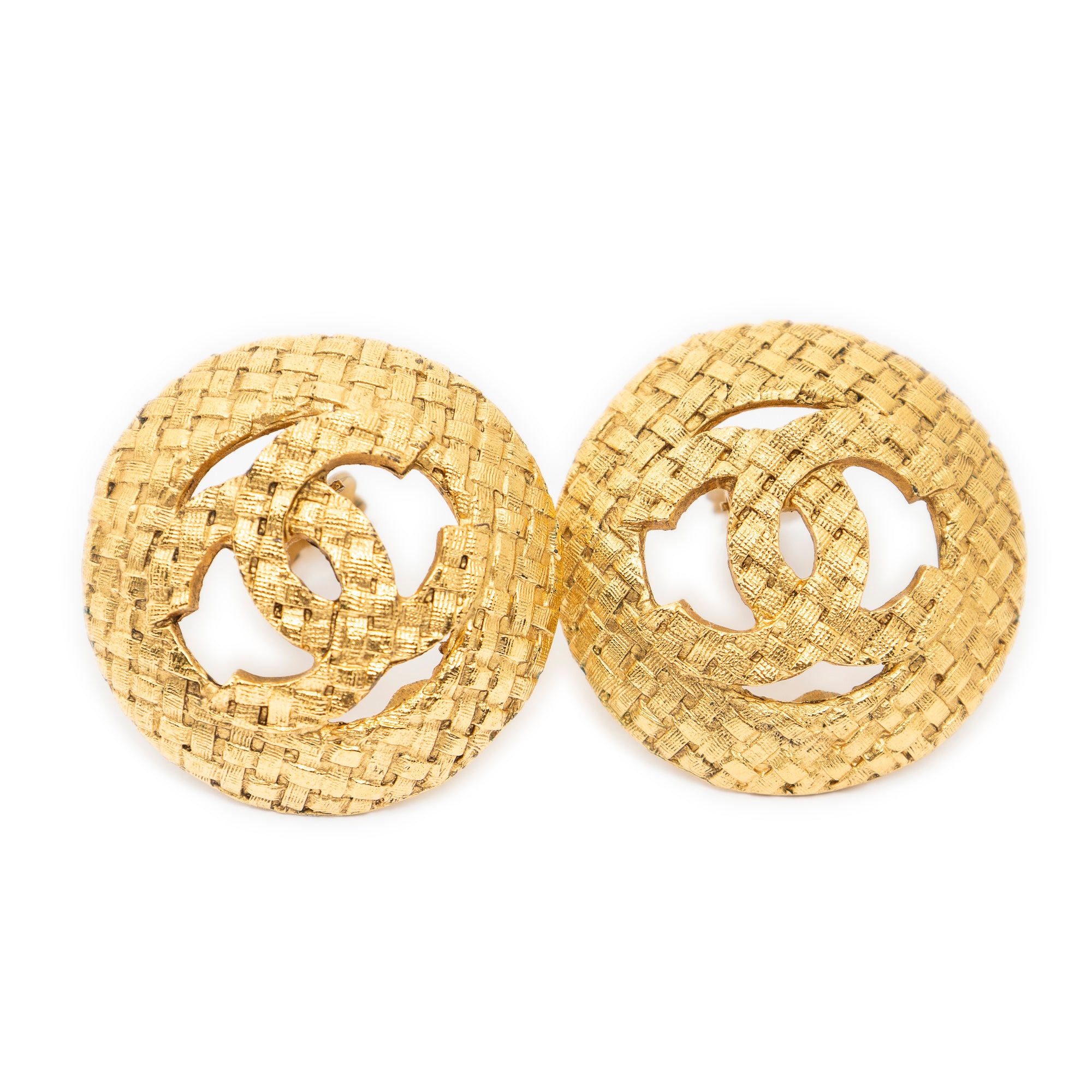 Earrings CC Quilted Round Clip On Earrings Gold Gold Plated