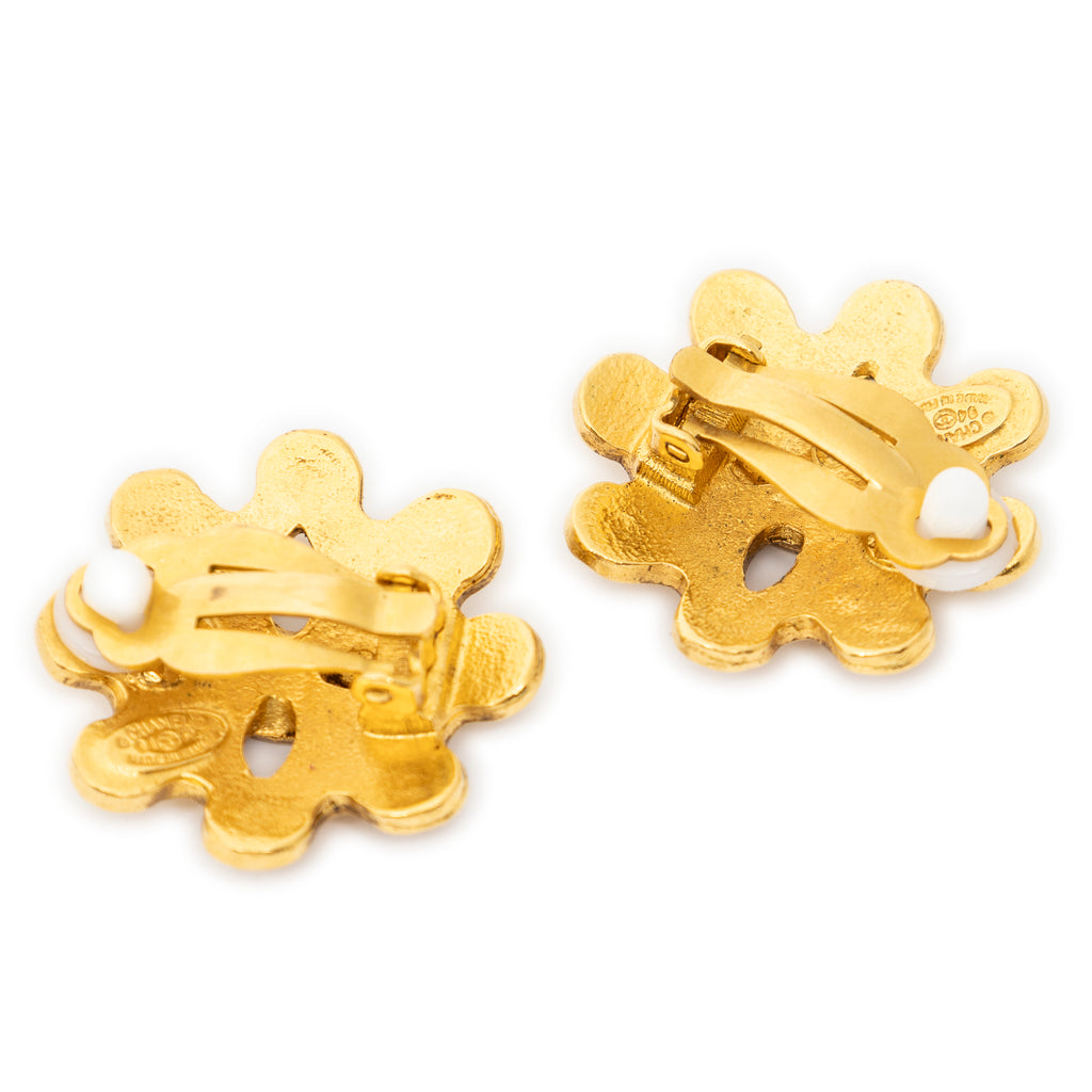 Earrings CC Flower Clip On Earrings Gold Gold Plated
