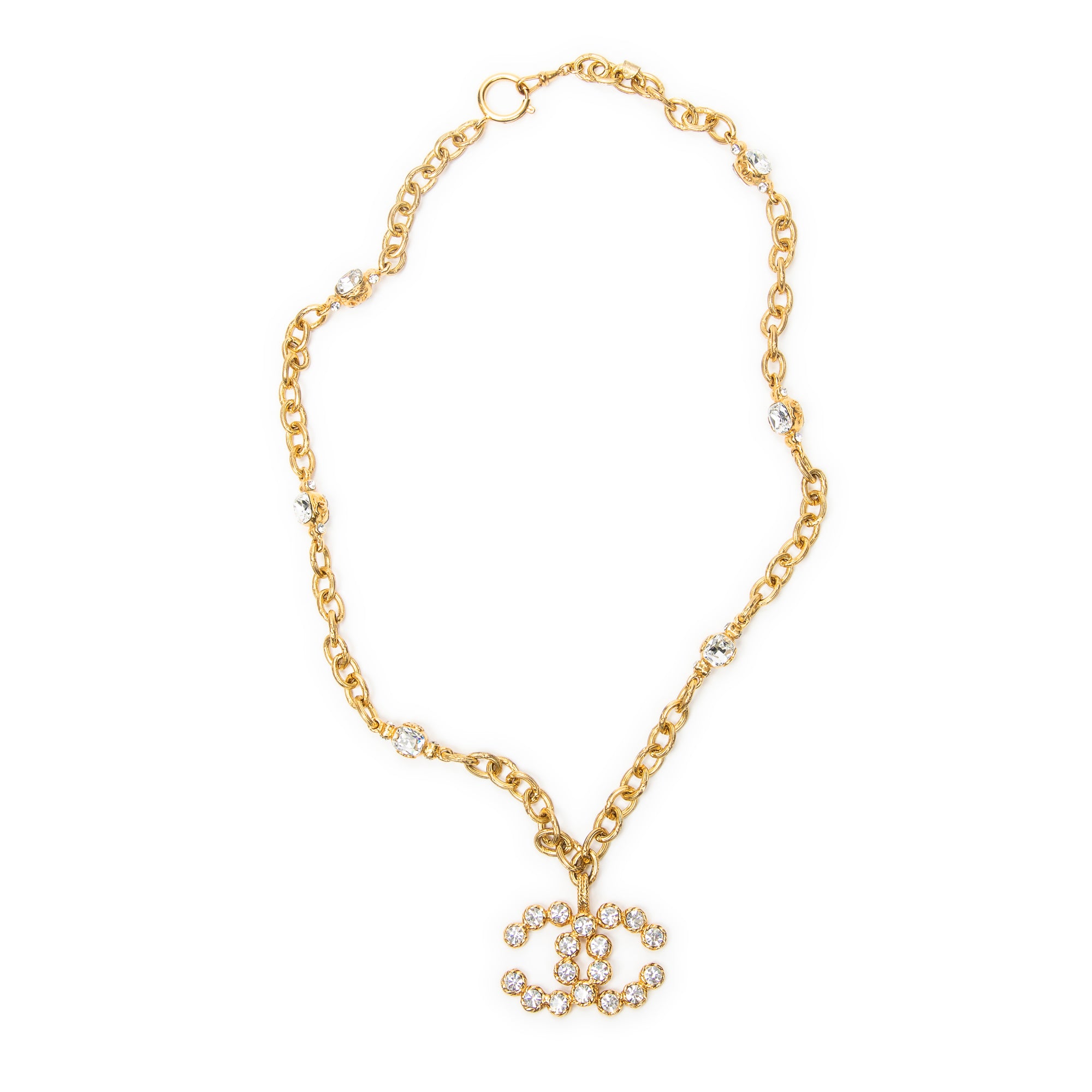Necklace CC Rhinestone Pendant Necklace Gold Gold Plated