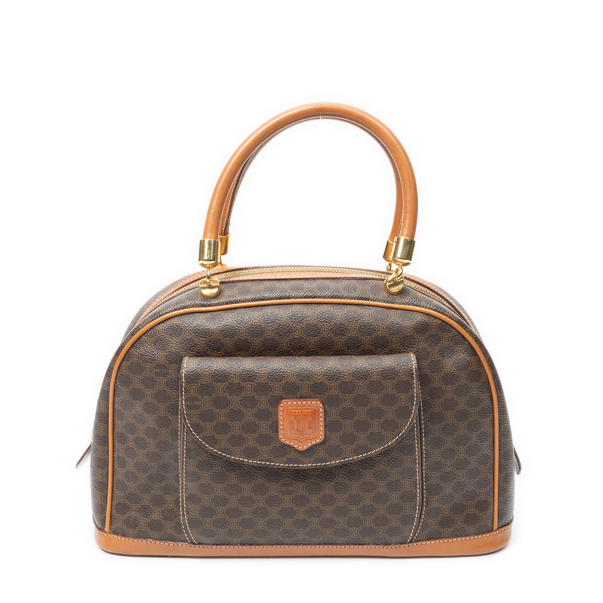 Handbag Vintage Front Pocket Dome Bag Brown Macadam Coated Canvas