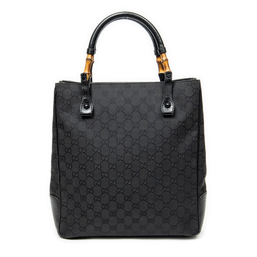 Shoulder Bag Bamboo Tote Black Monogrammed Canvas