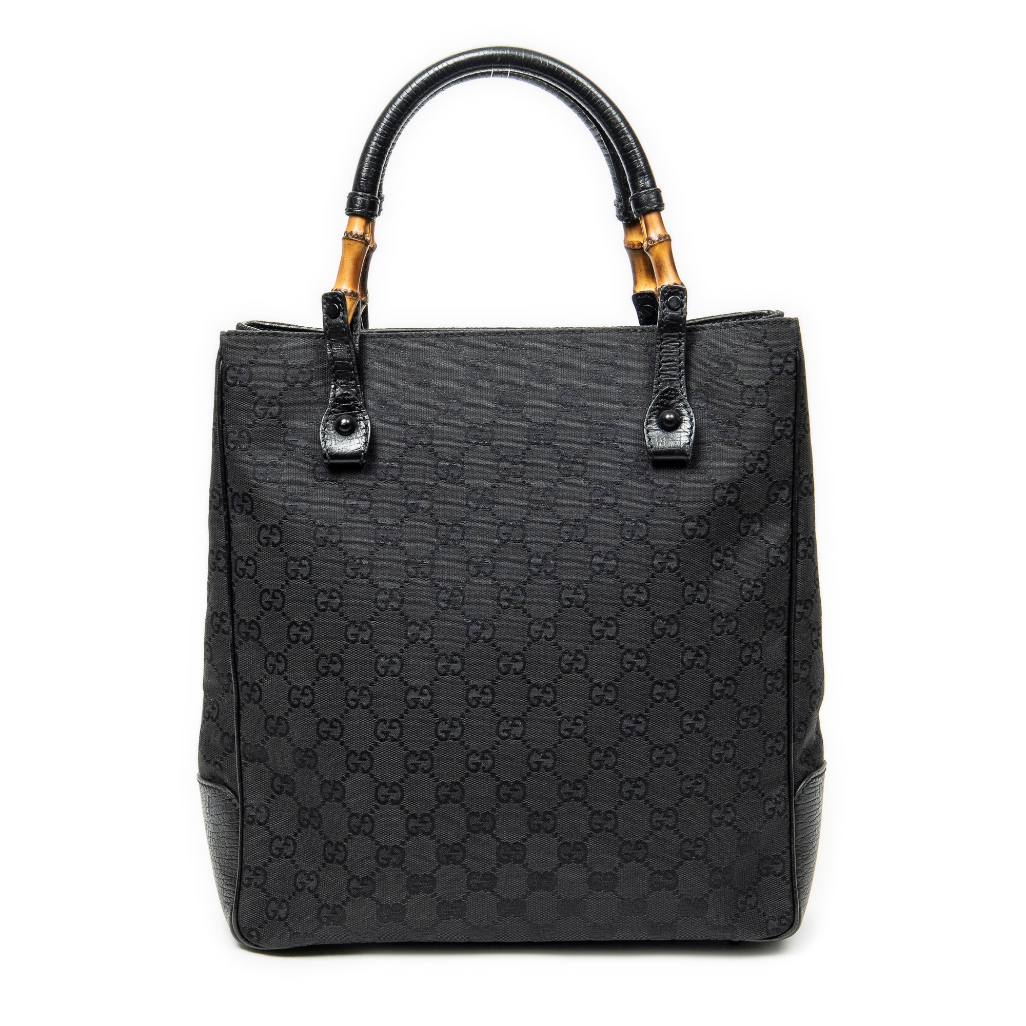 Shoulder Bag Bamboo Tote Black Monogrammed Canvas