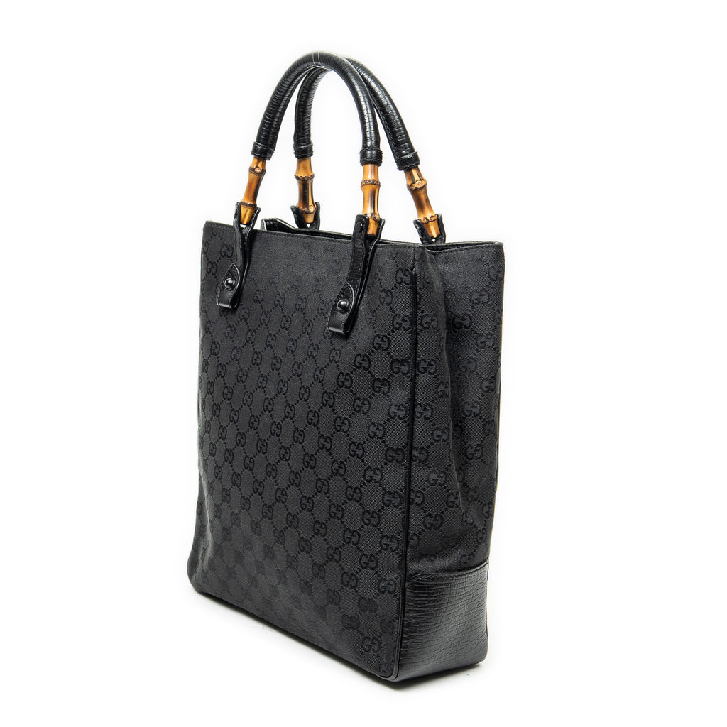 Shoulder Bag Bamboo Tote Black Monogrammed Canvas