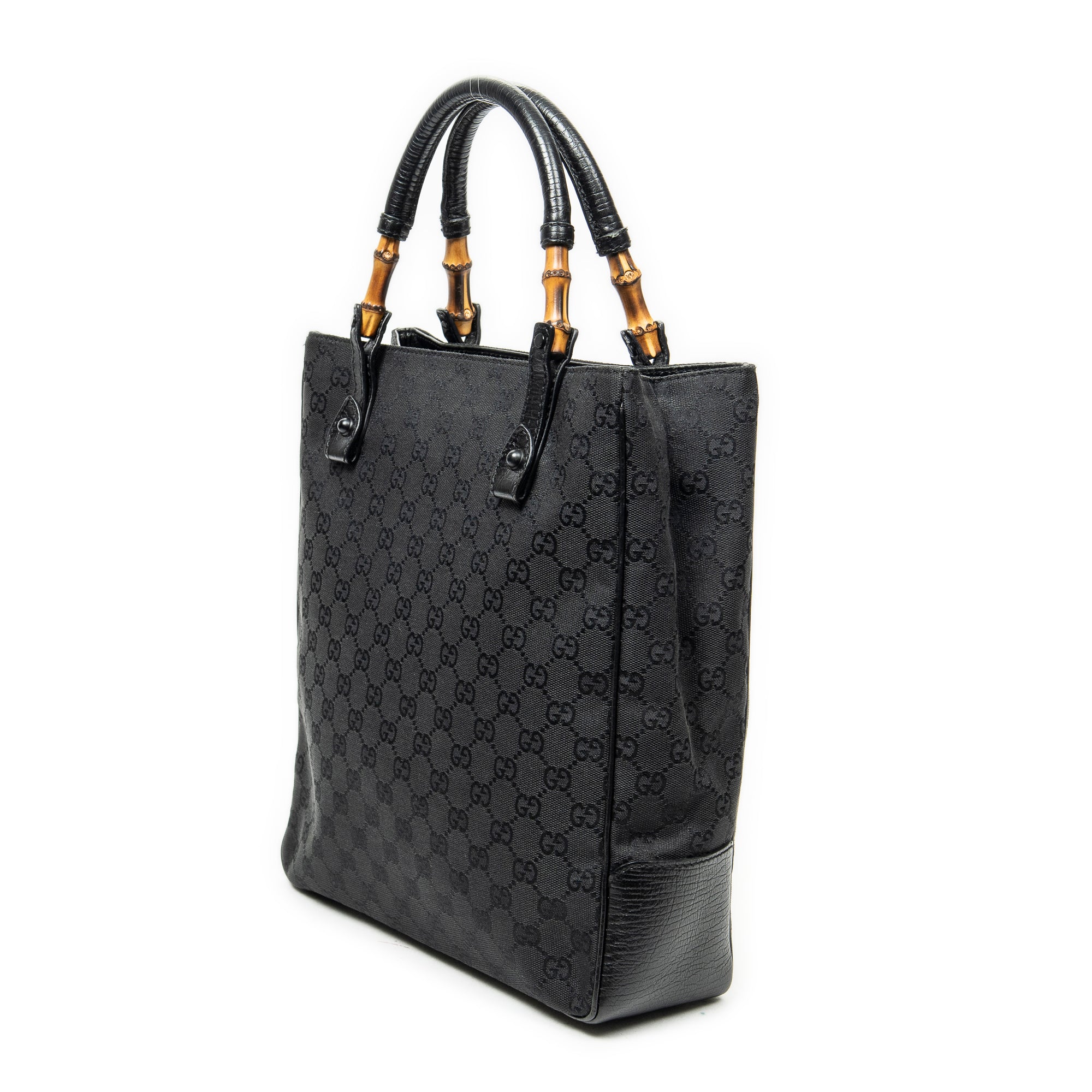 Shoulder Bag Bamboo Tote Black Monogrammed Canvas