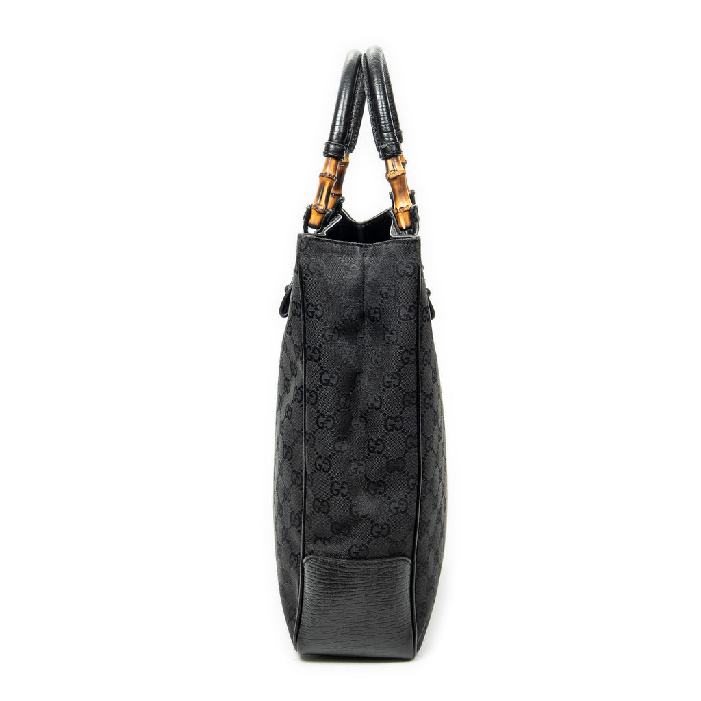Shoulder Bag Bamboo Tote Black Monogrammed Canvas