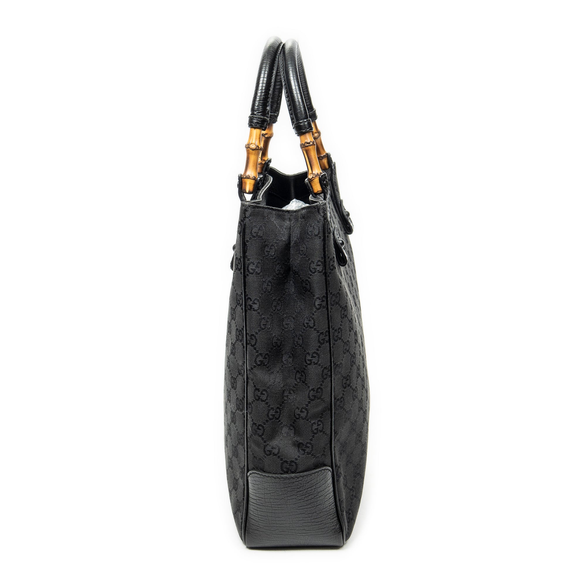 Shoulder Bag Bamboo Tote Black Monogrammed Canvas