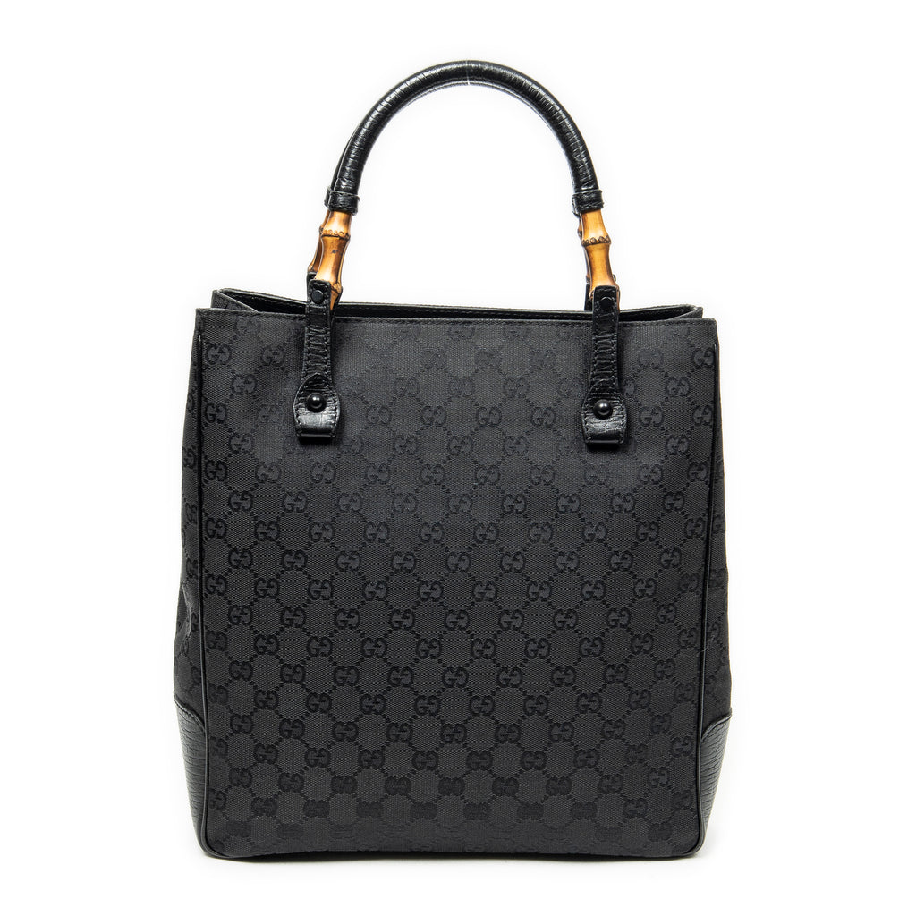 Shoulder Bag Bamboo Tote Black Monogrammed Canvas