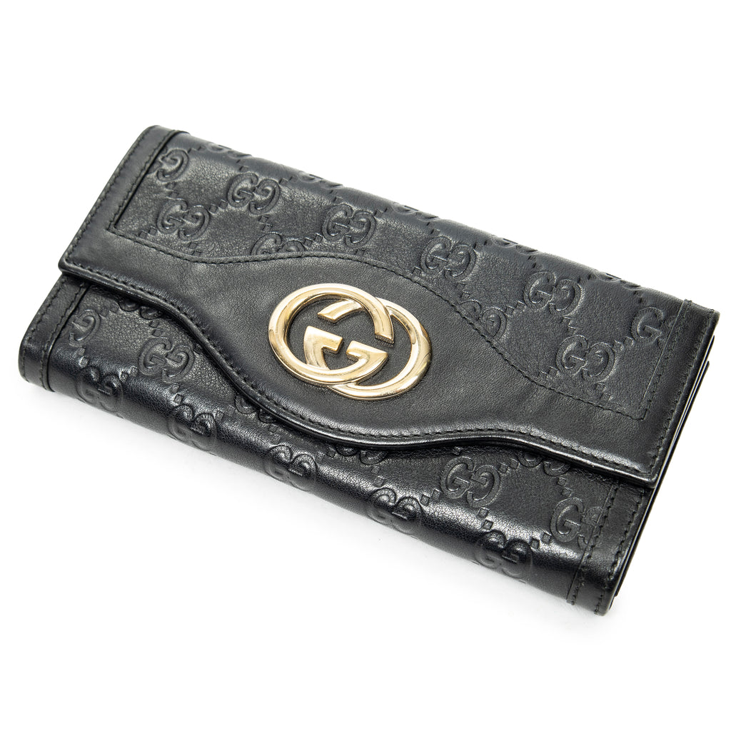 Wallet Interlocking G Continental Wallet Black Guccissima Leather