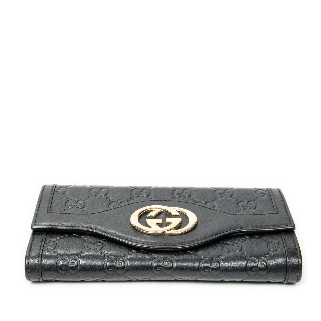 Wallet Interlocking G Continental Wallet Black Guccissima Leather