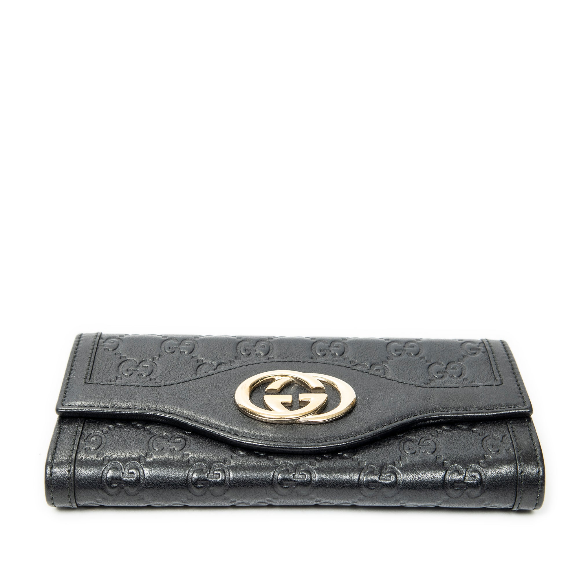 Wallet Interlocking G Continental Wallet Black Guccissima Leather