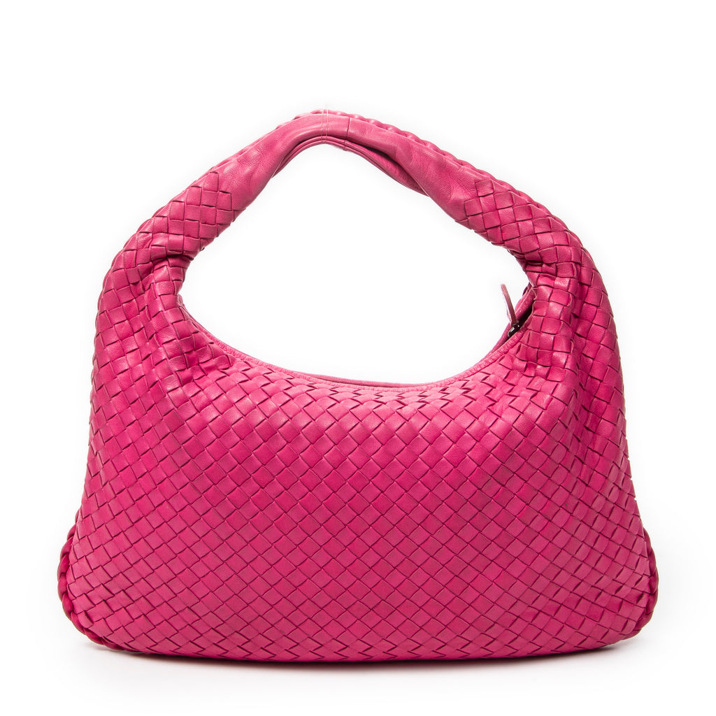 Shoulder Bag Veneta Hobo Fuchsia Pink Intrecciato Leather