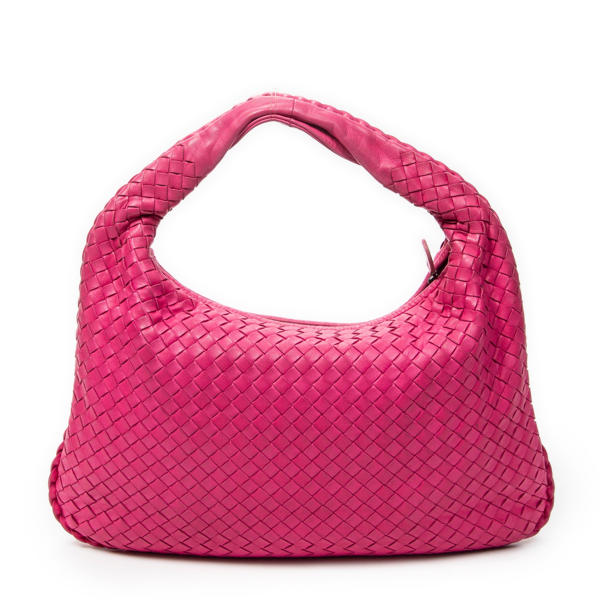 Shoulder Bag Veneta Hobo Fuchsia Pink Intrecciato Leather