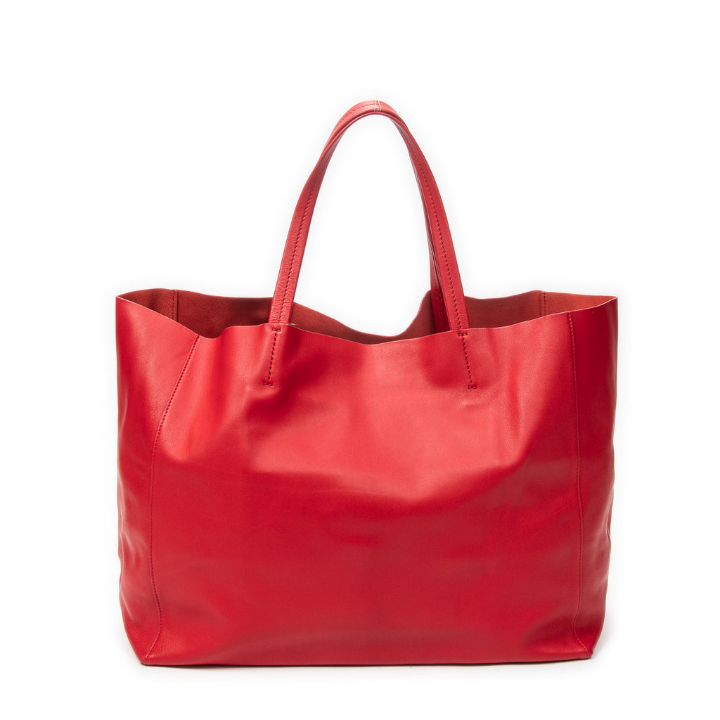 Shoulder Bag Horizontal Cabas Red Calfskin Leather