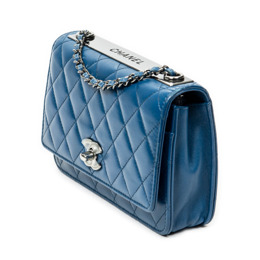 Shoulder Bag Trendy Wallet on Chain Blue Quilted Lambskin Leather