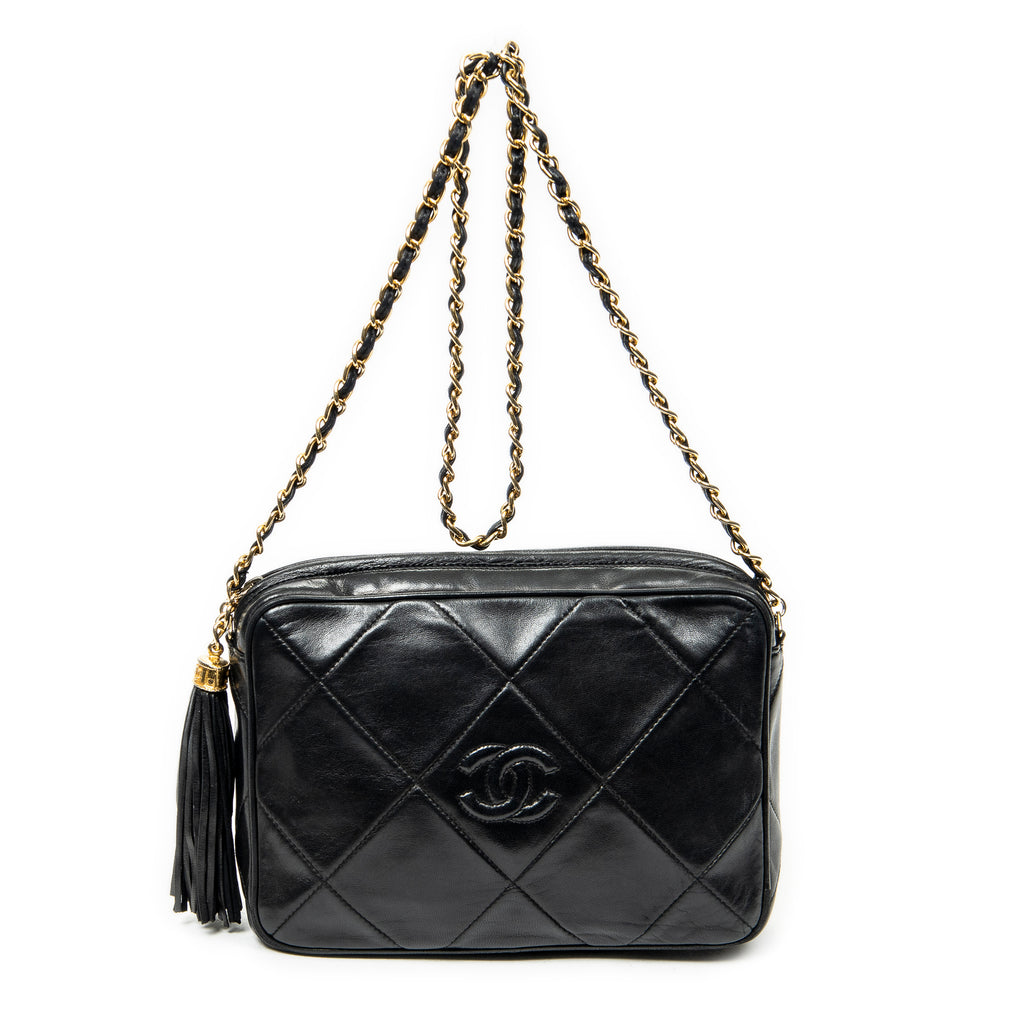 Shoulder Bag CC Tassel Camera Bag Black Diamond Quilted Lambskin Leather