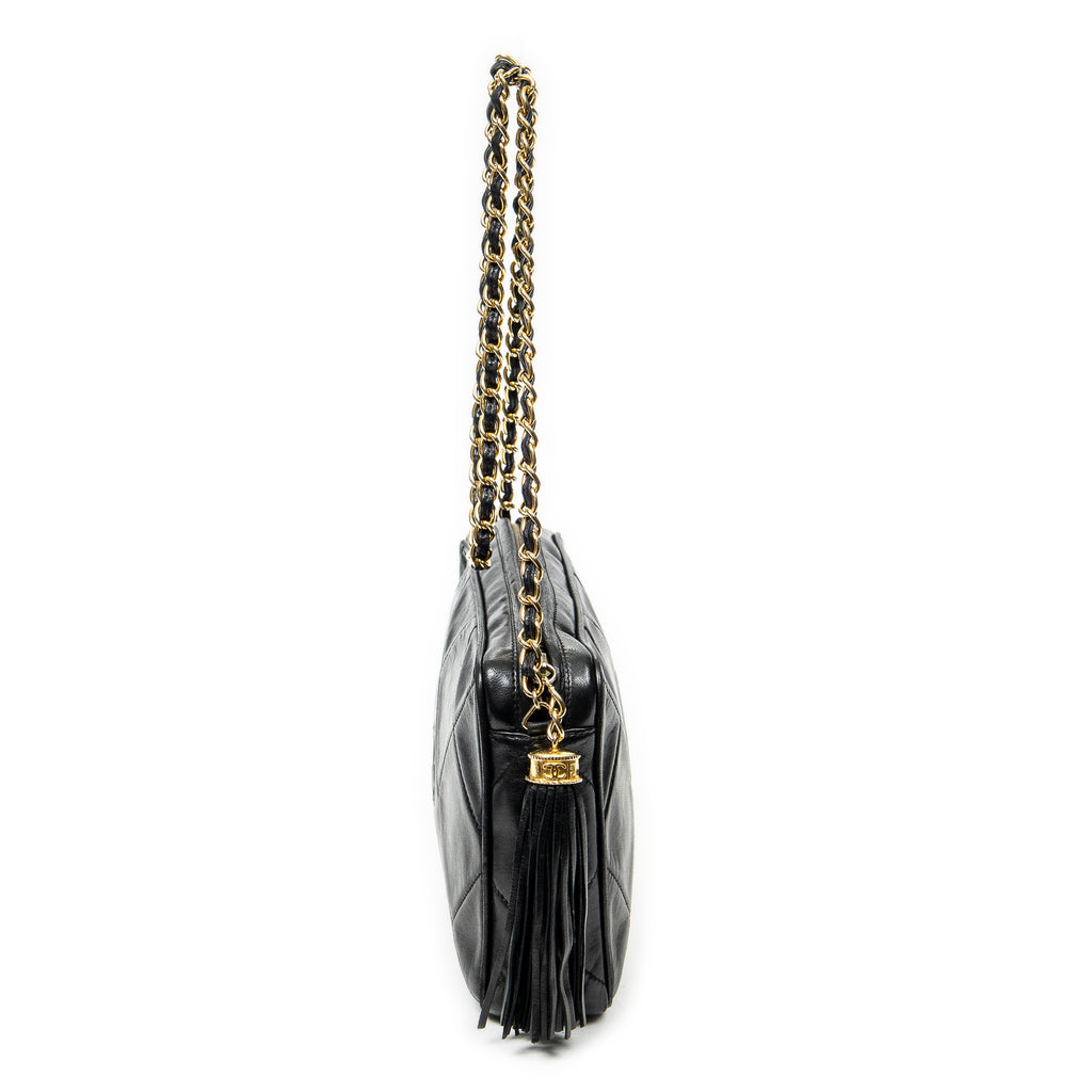 Shoulder Bag CC Tassel Camera Bag Black Diamond Quilted Lambskin Leather