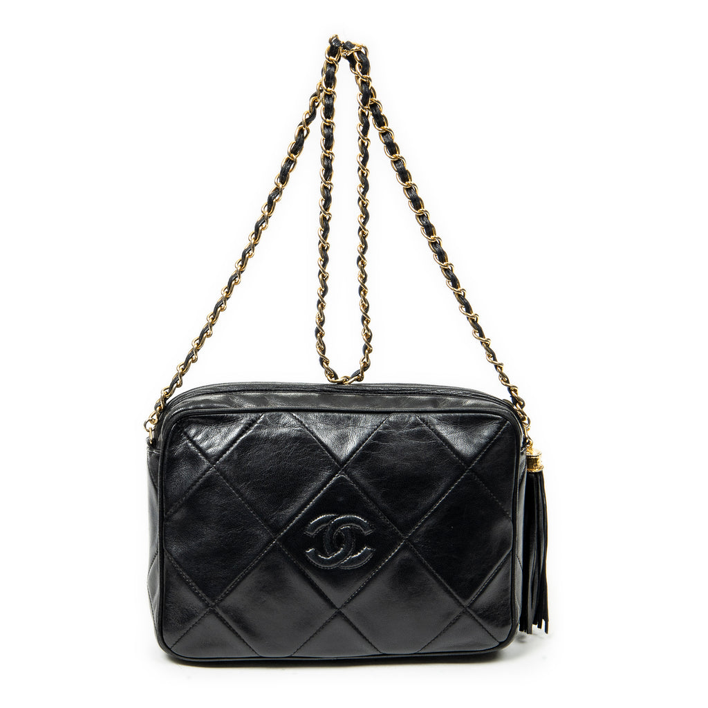 Shoulder Bag CC Tassel Camera Bag Black Diamond Quilted Lambskin Leather