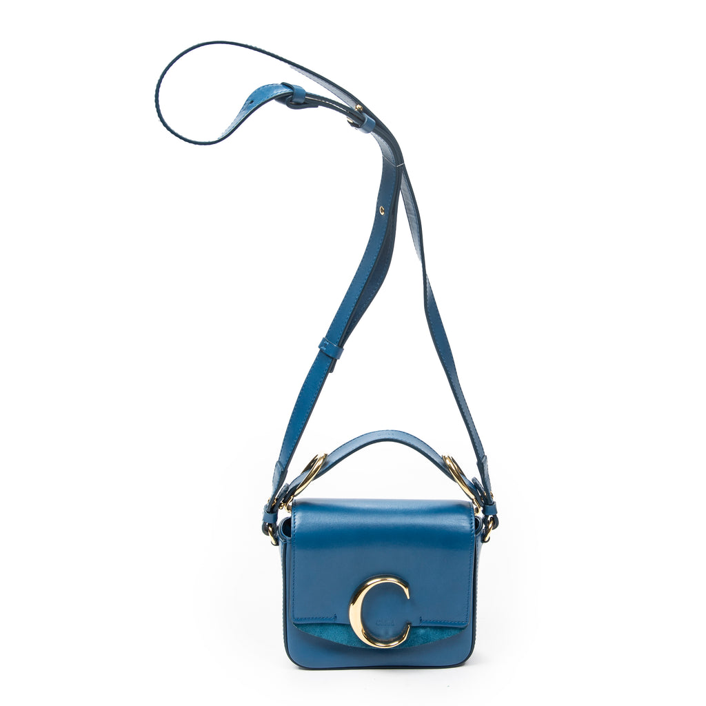 Shoulder Bag Small C Crossbody Blue Calfskin Leather