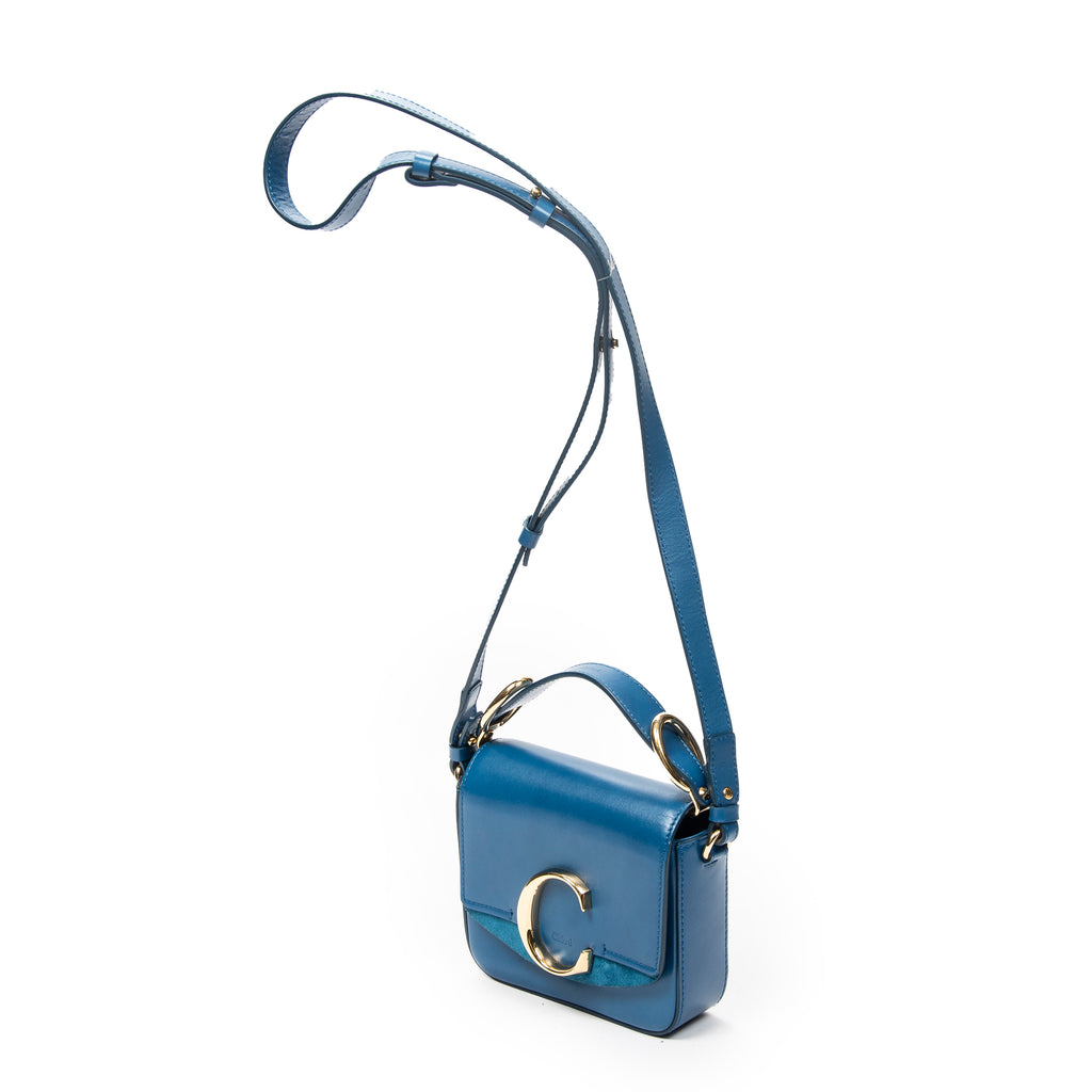 Shoulder Bag Small C Crossbody Blue Calfskin Leather