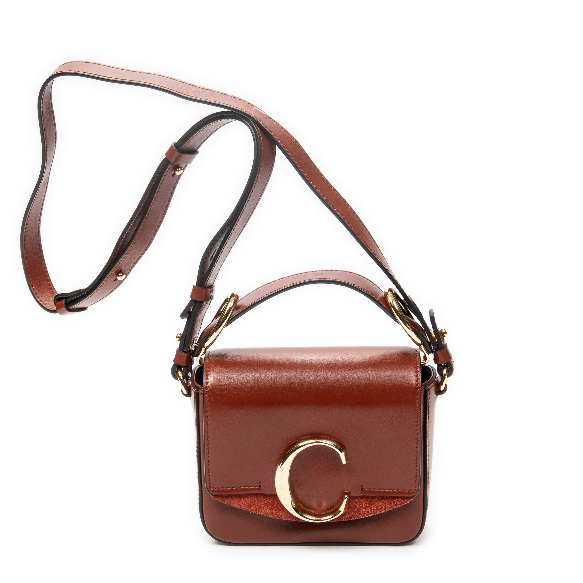 Shoulder Bag Small C Crossbody Brown Calfskin Leather