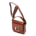 Shoulder Bag Small C Crossbody Brown Calfskin Leather