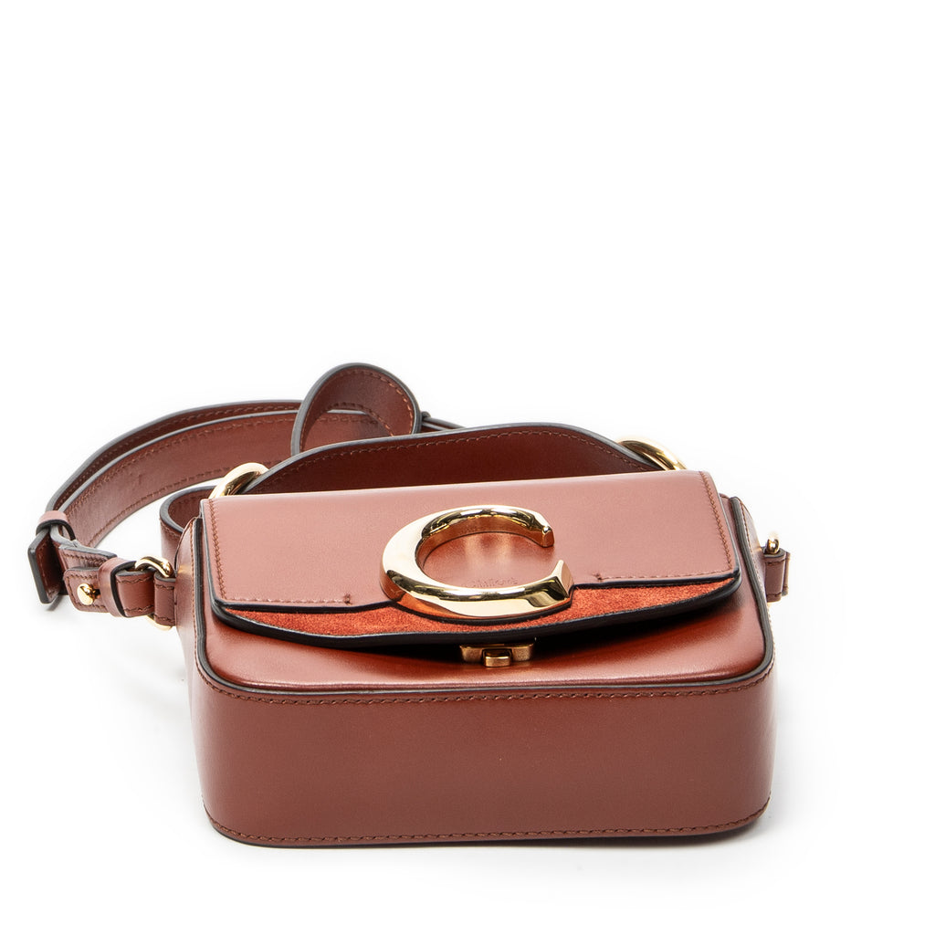 Shoulder Bag Small C Crossbody Brown Calfskin Leather