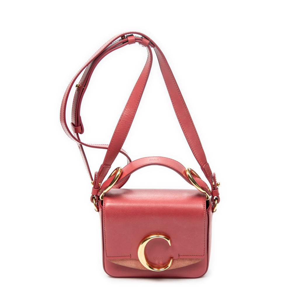 Shoulder Bag Small C Crossbody Pink Calfskin Leather