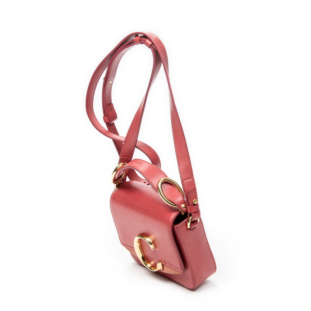 Shoulder Bag Small C Crossbody Pink Calfskin Leather