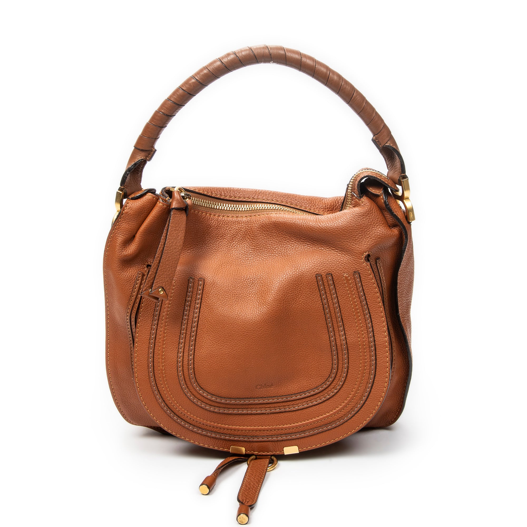 Shoulder Bag Medium Marcie Hobo Brown Grained Calfskin Leather