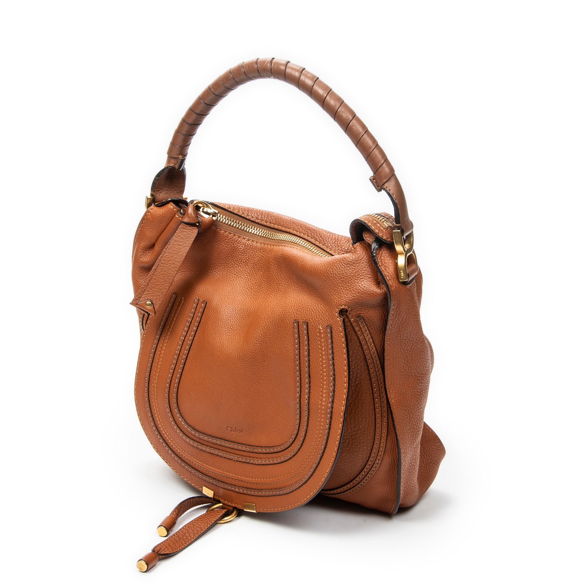 Shoulder Bag Medium Marcie Hobo Brown Grained Calfskin Leather