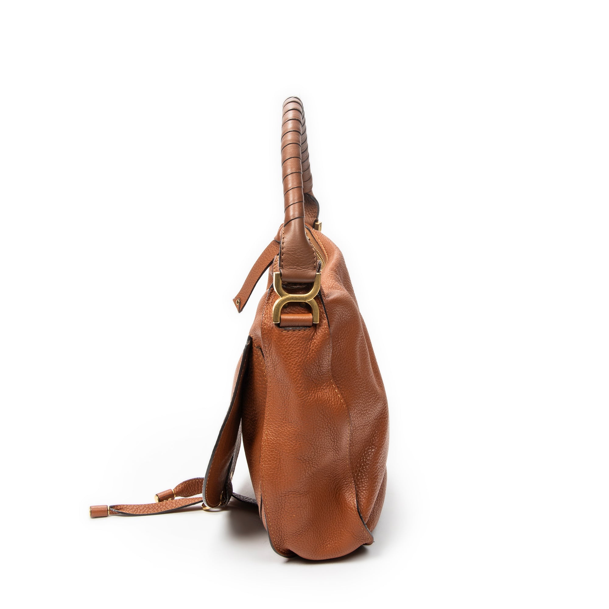 Shoulder Bag Medium Marcie Hobo Brown Grained Calfskin Leather