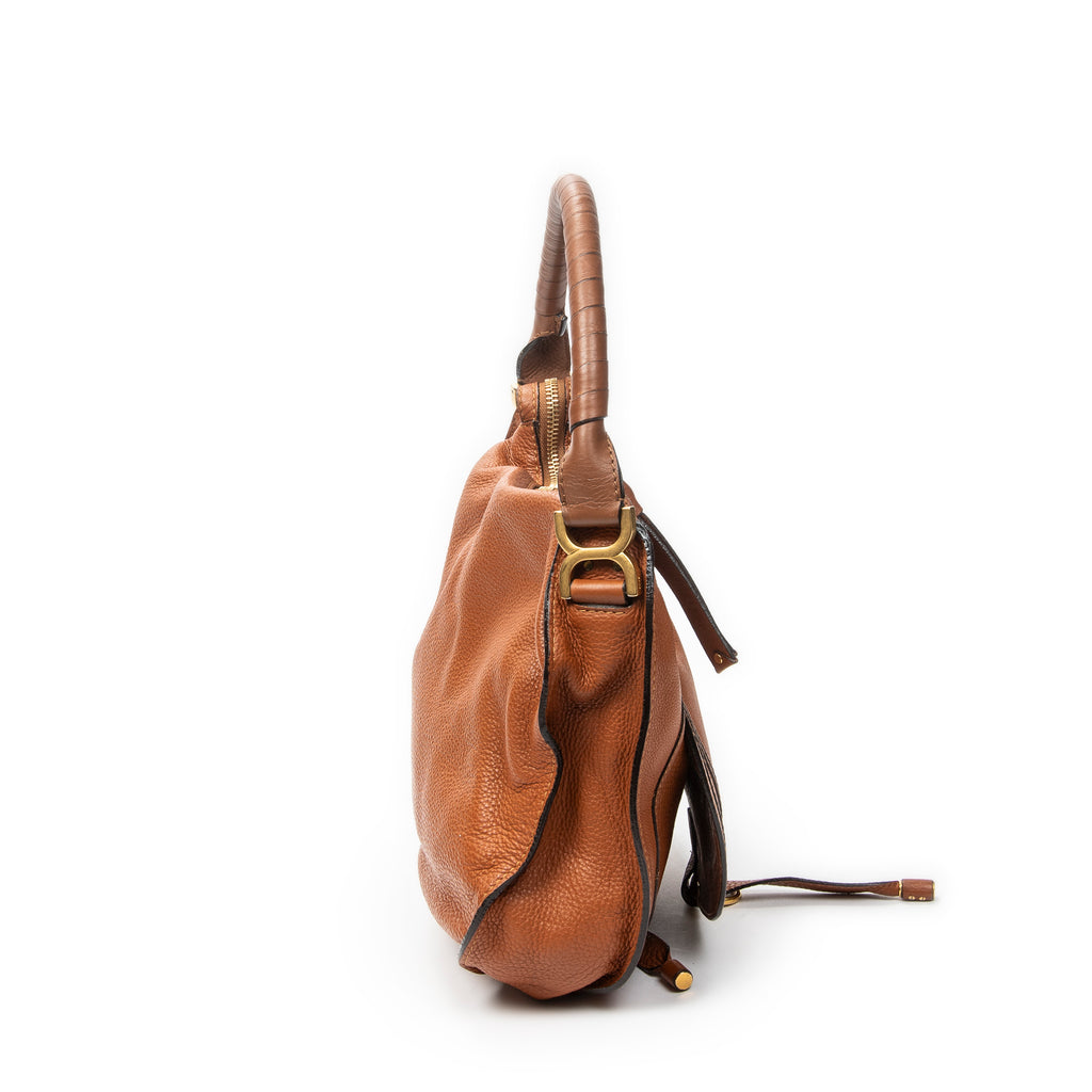 Shoulder Bag Medium Marcie Hobo Brown Grained Calfskin Leather