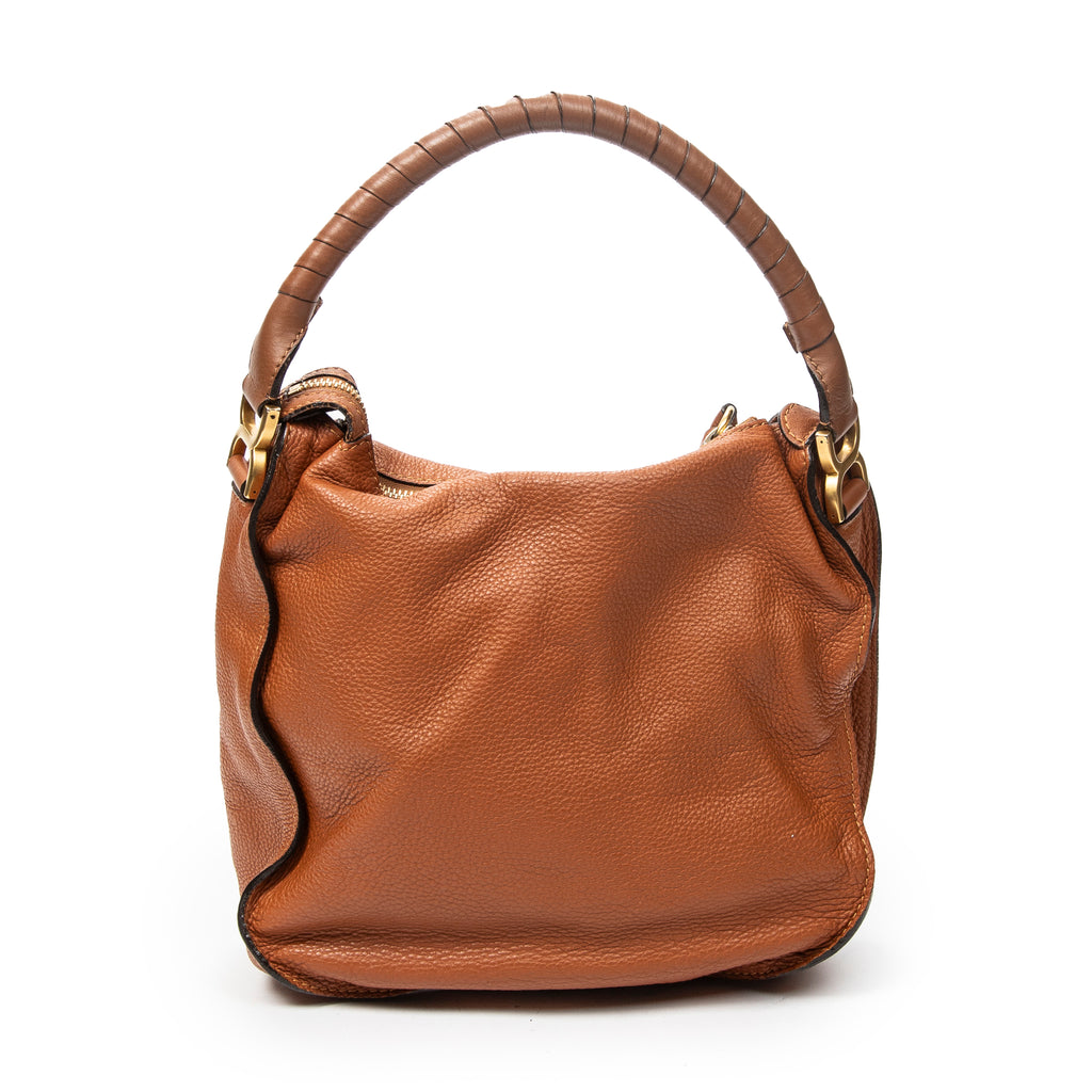 Shoulder Bag Medium Marcie Hobo Brown Grained Calfskin Leather