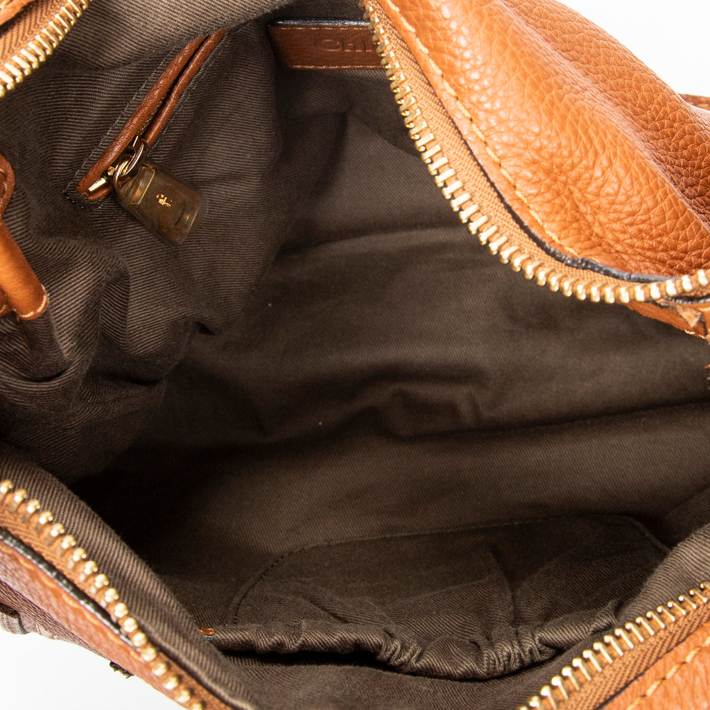 Shoulder Bag Medium Marcie Hobo Brown Grained Calfskin Leather