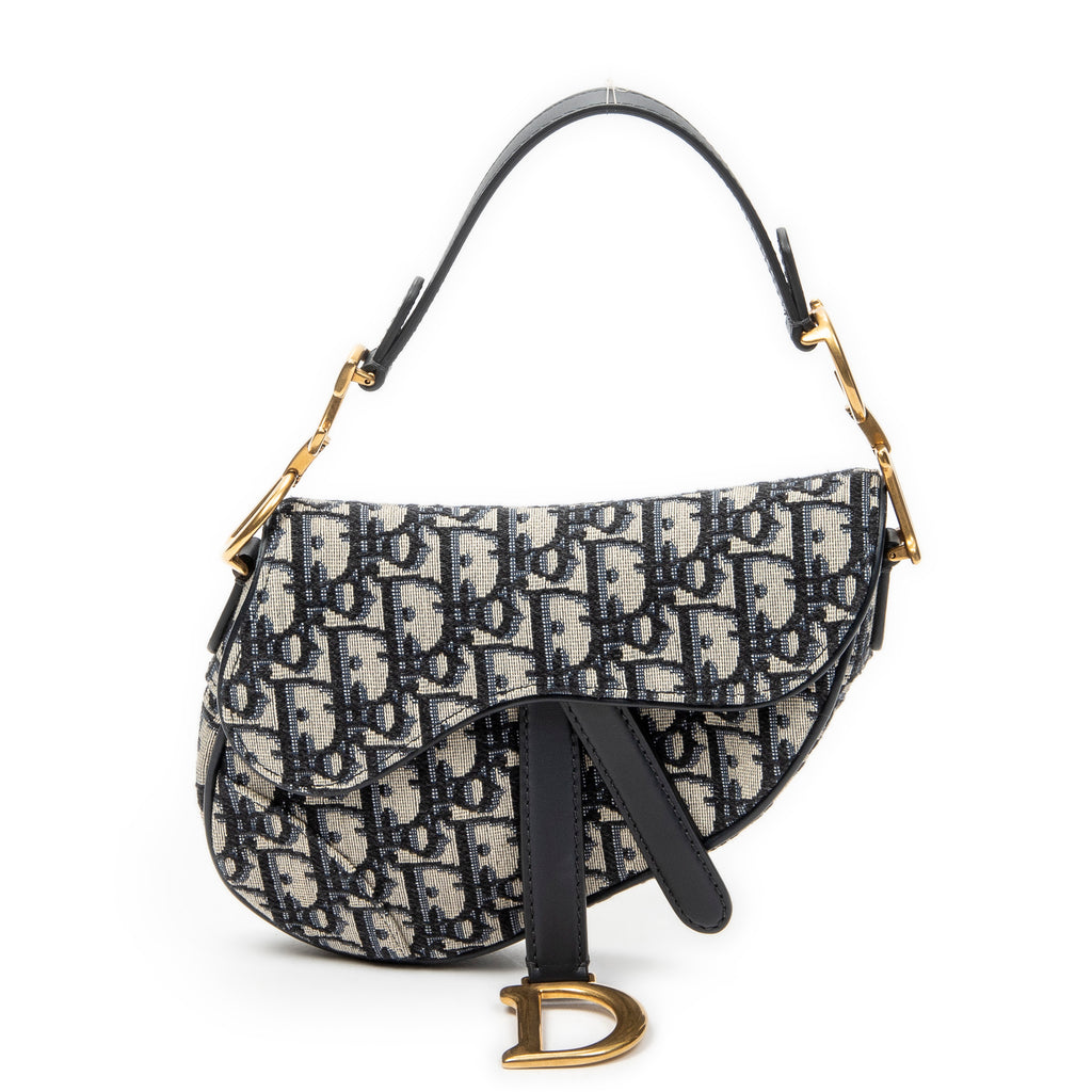 Shoulder Bag Mini Saddle Bag Navy Oblique Jacquard Canvas