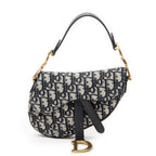 Shoulder Bag Mini Saddle Bag Navy Oblique Jacquard Canvas