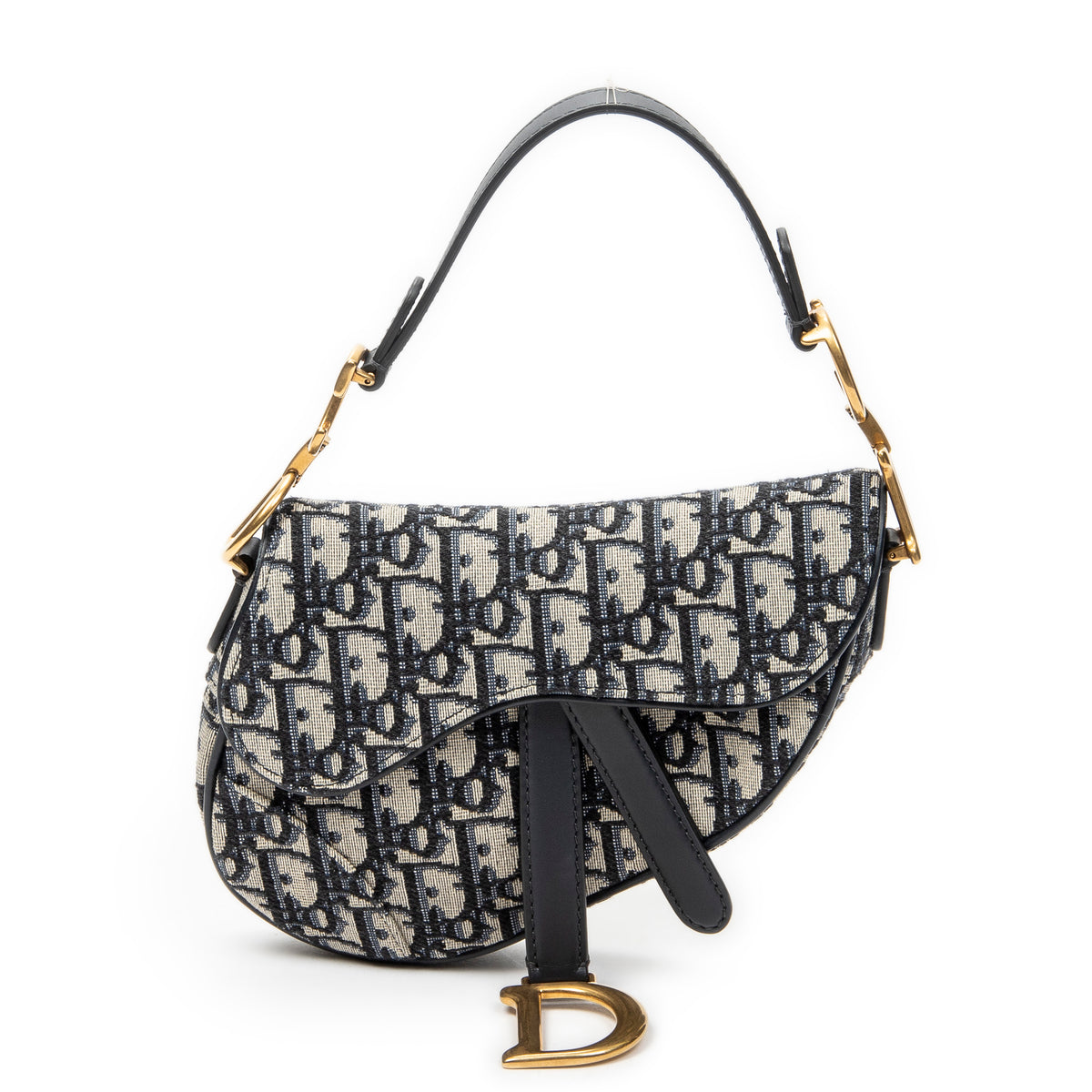 Shoulder Bag Mini Saddle Bag Navy Oblique Jacquard Canvas