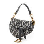 Shoulder Bag Mini Saddle Bag Navy Oblique Jacquard Canvas