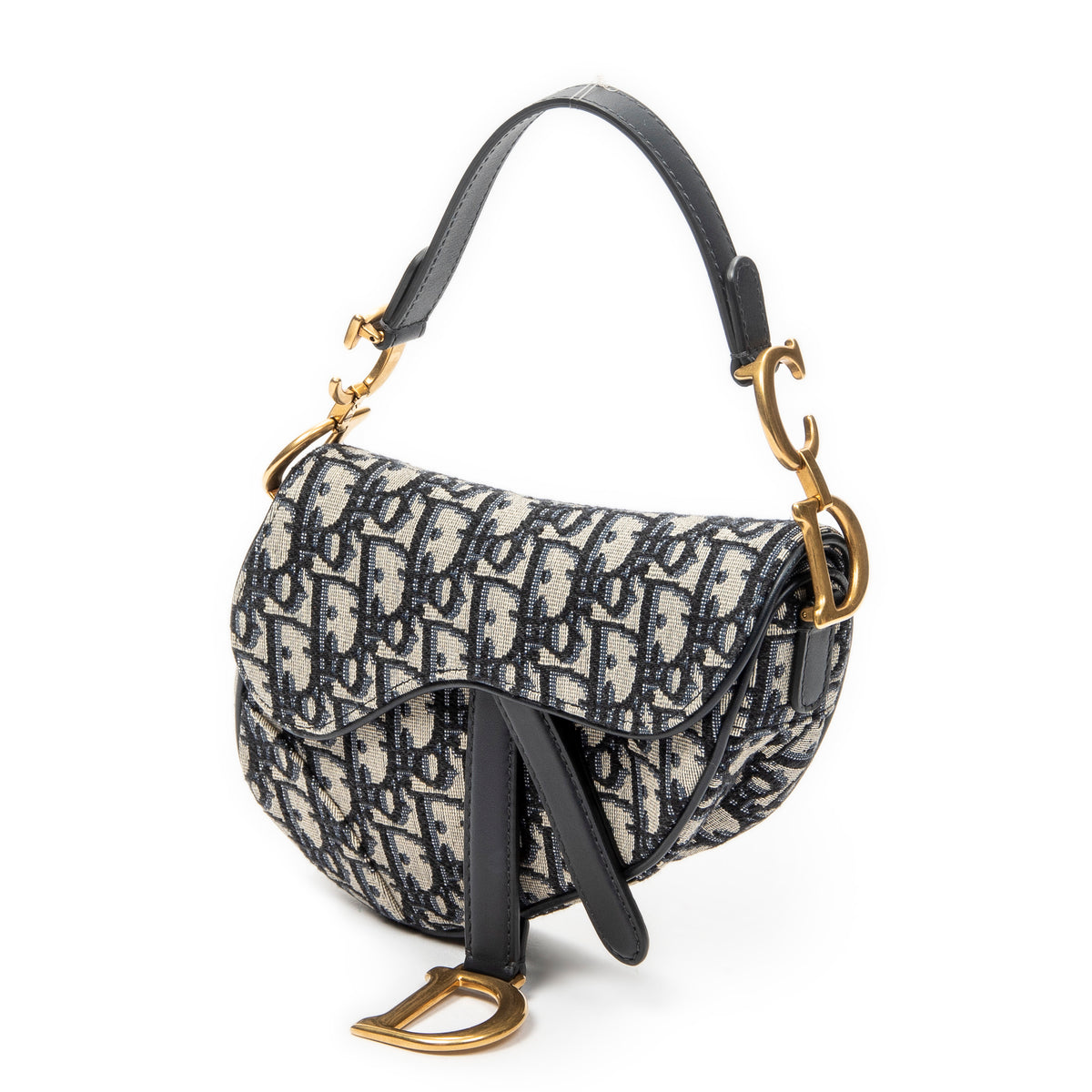 Shoulder Bag Mini Saddle Bag Navy Oblique Jacquard Canvas