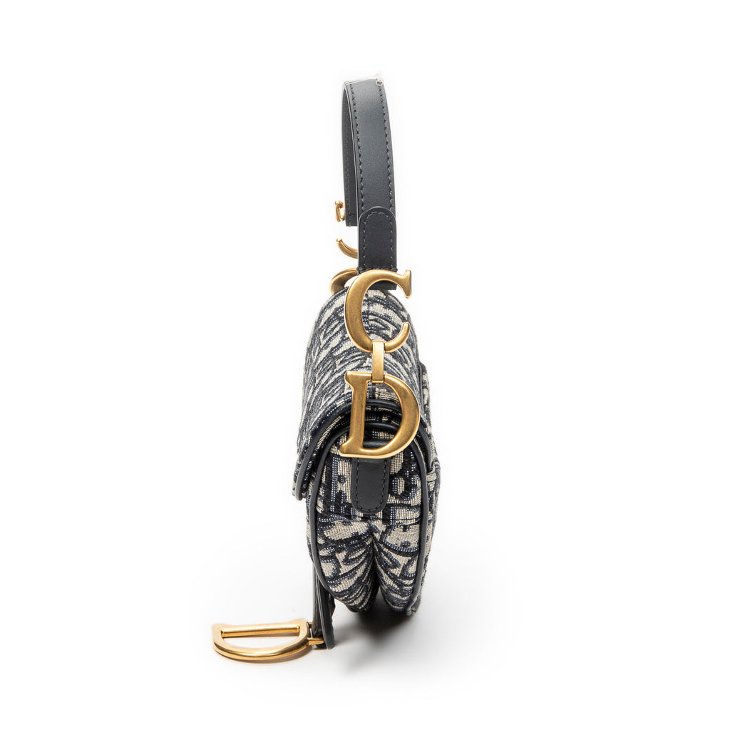 Shoulder Bag Mini Saddle Bag Navy Oblique Jacquard Canvas