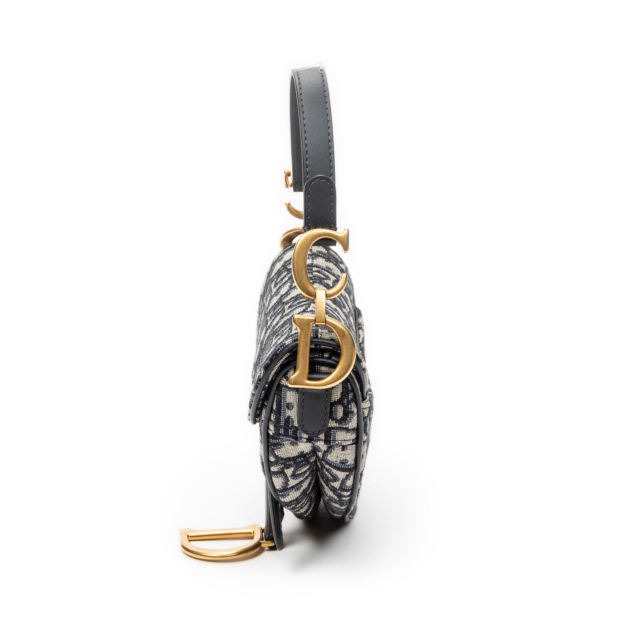 Shoulder Bag Mini Saddle Bag Navy Oblique Jacquard Canvas