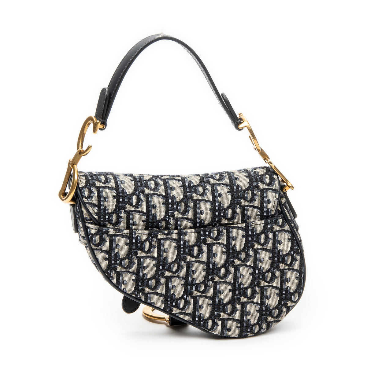 Shoulder Bag Mini Saddle Bag Navy Oblique Jacquard Canvas