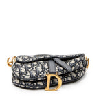 Shoulder Bag Mini Saddle Bag Navy Oblique Jacquard Canvas