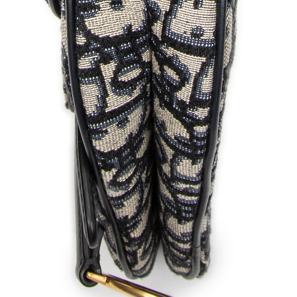 Shoulder Bag Mini Saddle Bag Navy Oblique Jacquard Canvas