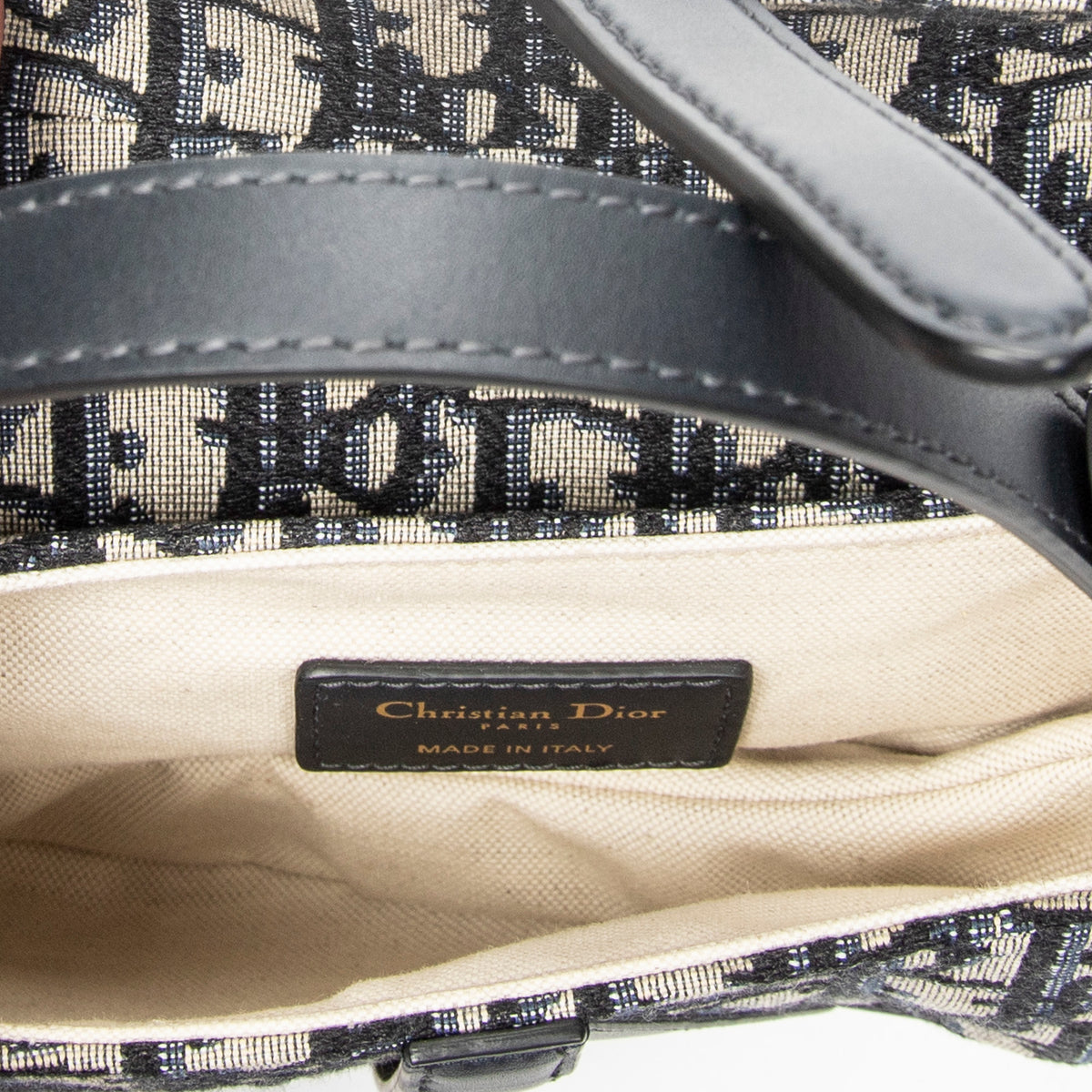 Shoulder Bag Mini Saddle Bag Navy Oblique Jacquard Canvas