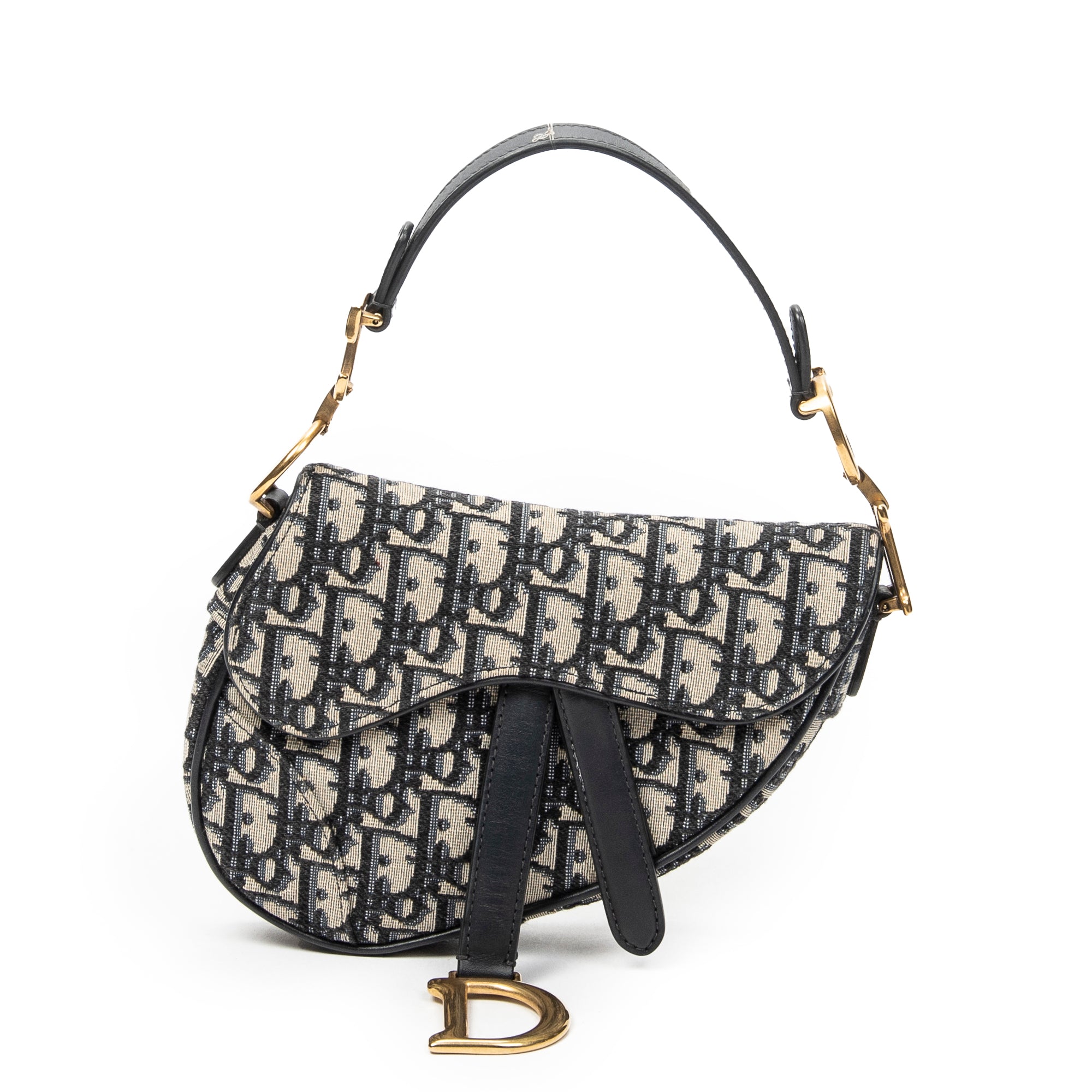 Shoulder Bag Mini Saddle Bag Navy Oblique Jacquard Canvas