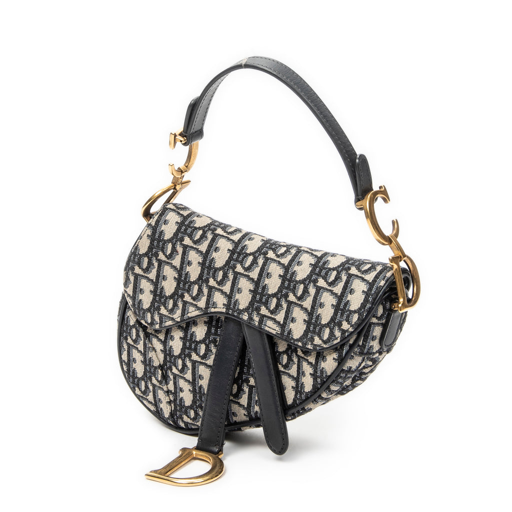 Shoulder Bag Mini Saddle Bag Navy Oblique Jacquard Canvas