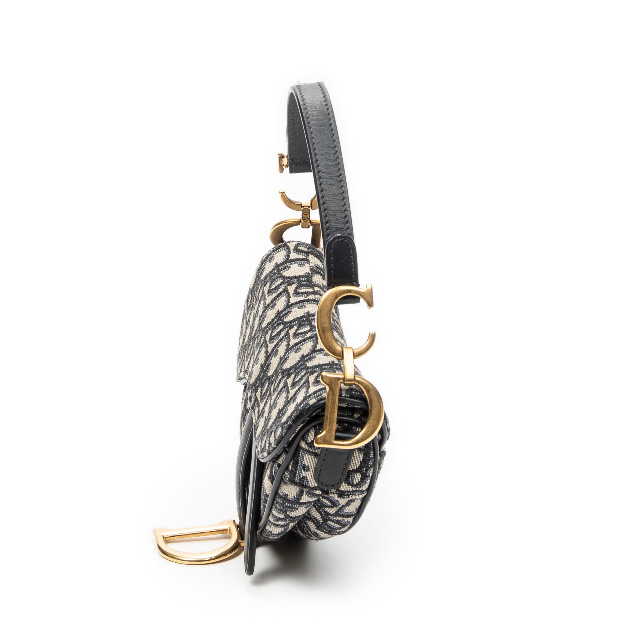 Shoulder Bag Mini Saddle Bag Navy Oblique Jacquard Canvas