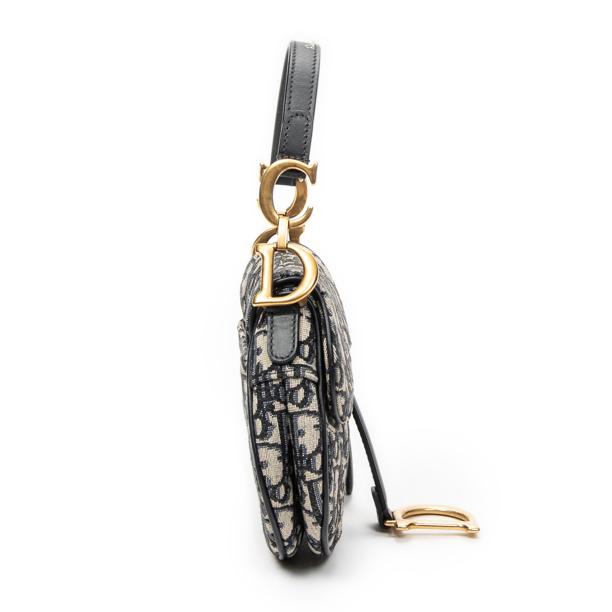 Shoulder Bag Mini Saddle Bag Navy Oblique Jacquard Canvas