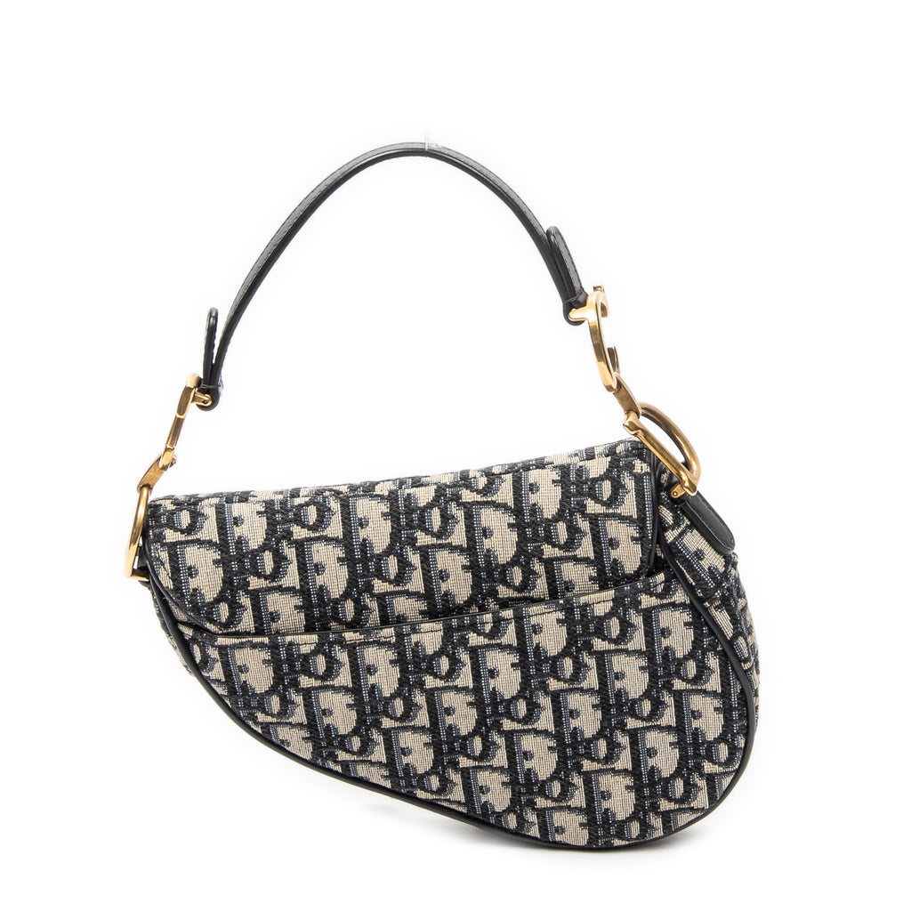 Shoulder Bag Mini Saddle Bag Navy Oblique Jacquard Canvas